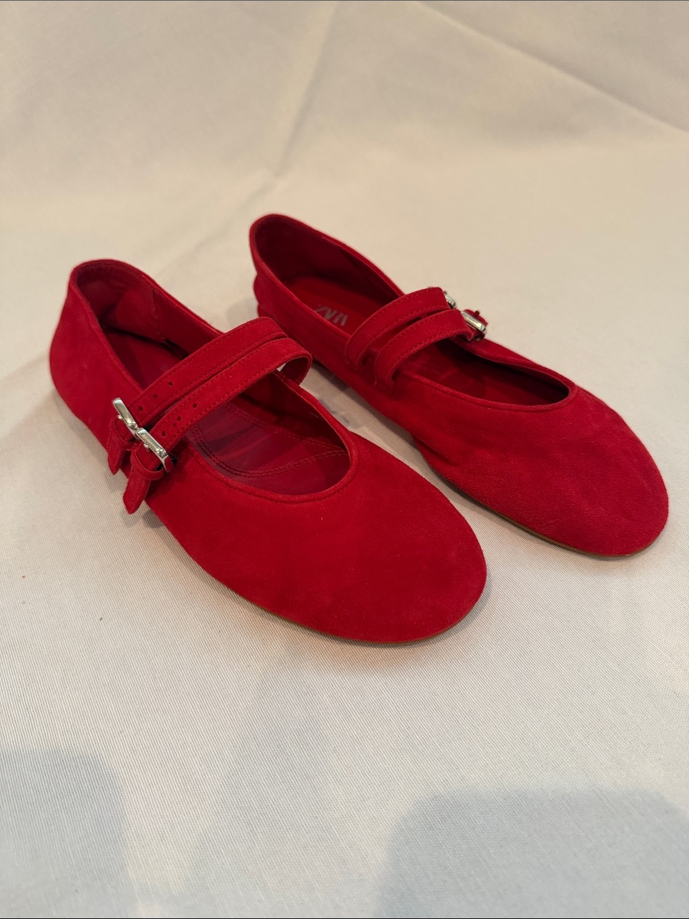 Zara Red Mary Jane Flats with Silver Buckle